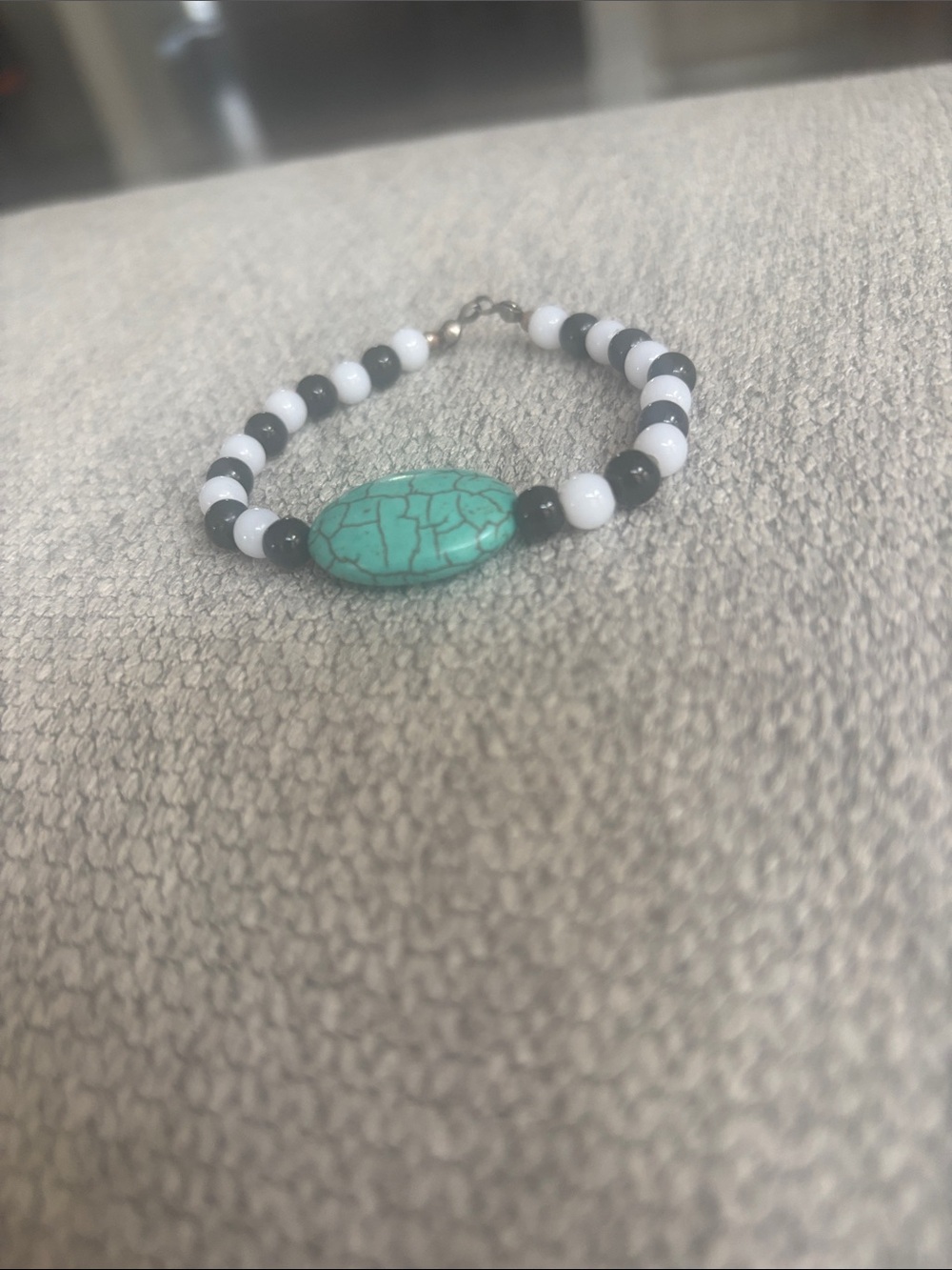 Turquoise Center Bead Bracelet with Black & White Beads